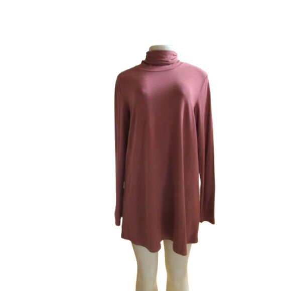 Peruvian Connection Brown Pima Cotton Turtleneck Long Blouse Size L - Picture 2 of 5